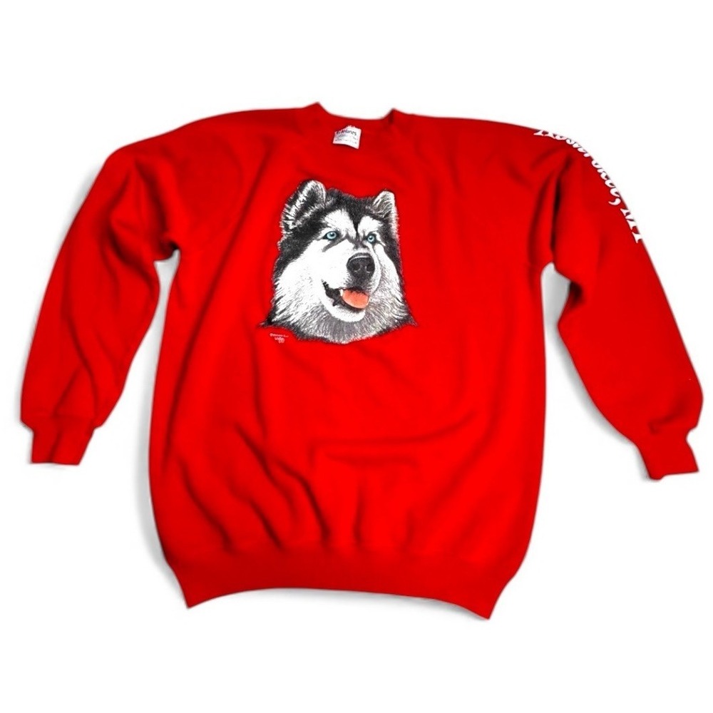 Vtg Alaskan Malamute Husky Sweatshirt Whitton 1987 Absarokee Montana USA Men's L